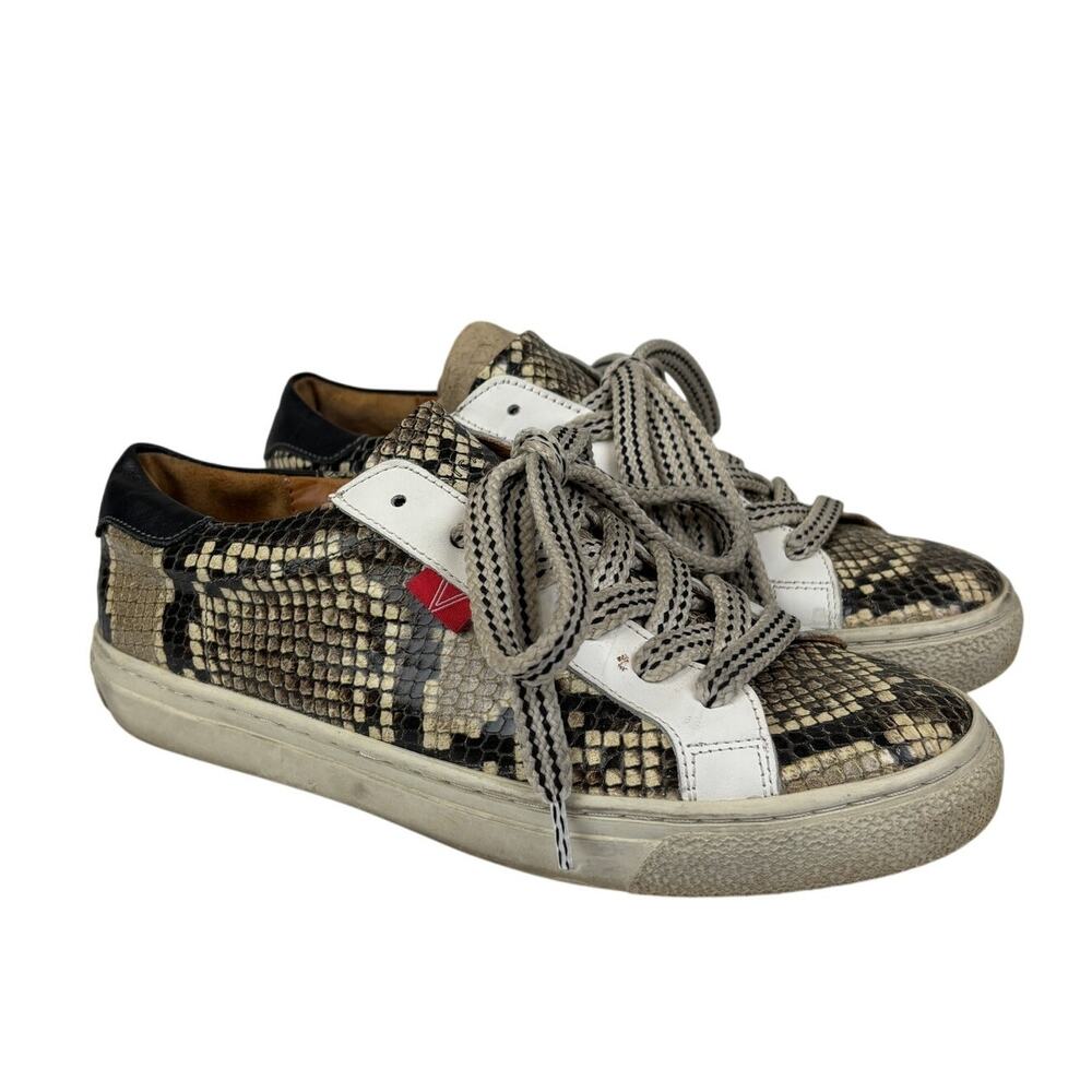 Veronica Beard Snake-Print Leather Sneakers in Black, Tan, Cream